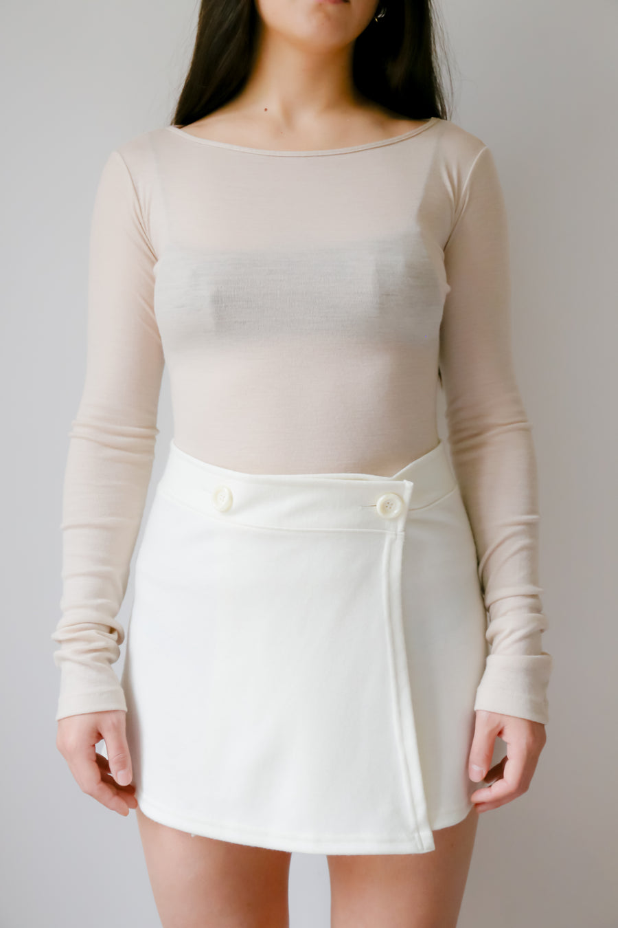 【NEW】Merino Wool 100% Sheer Long Sleeve Tops