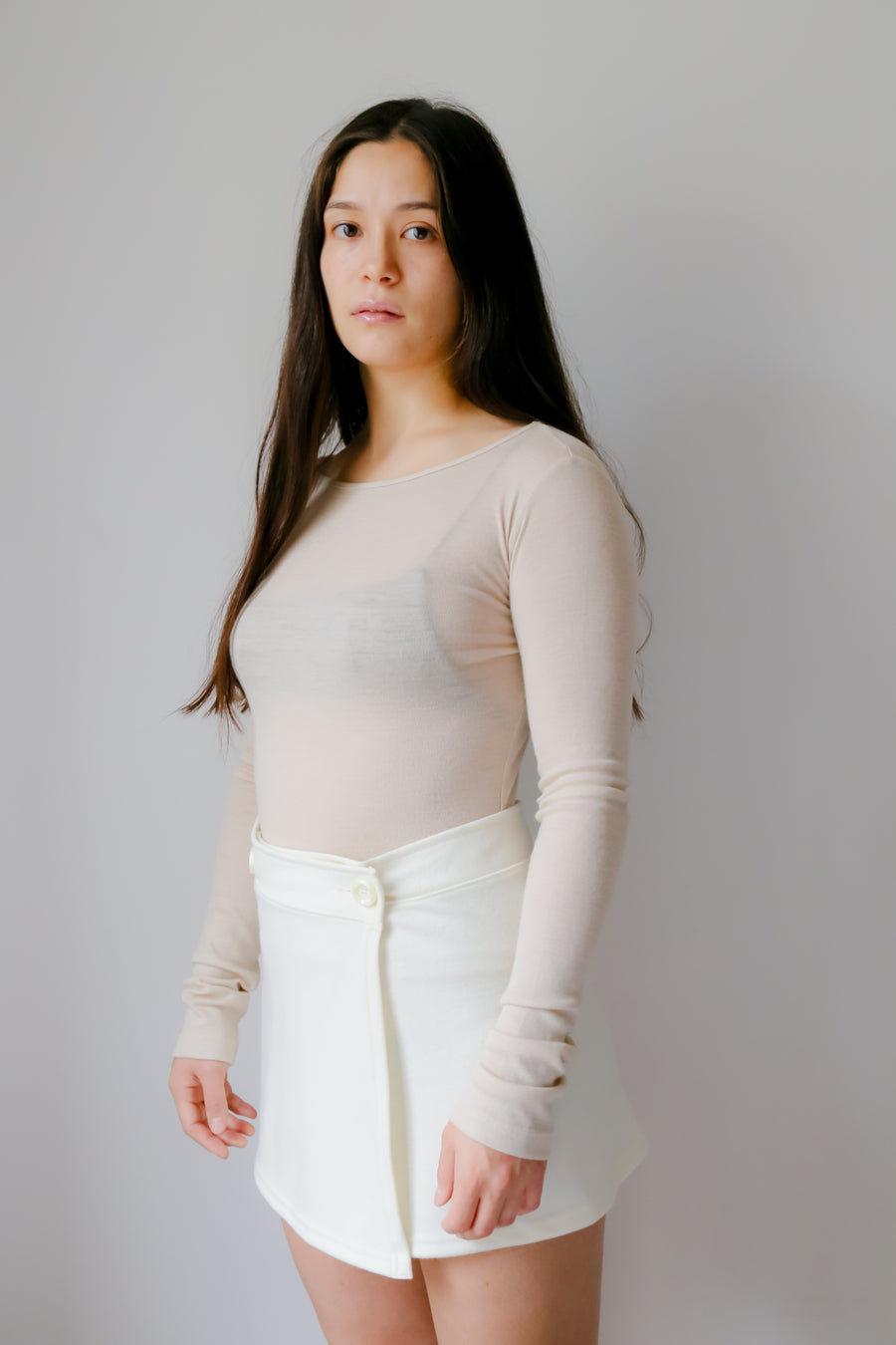 【NEW】Merino Wool 100% Sheer Long Sleeve Tops