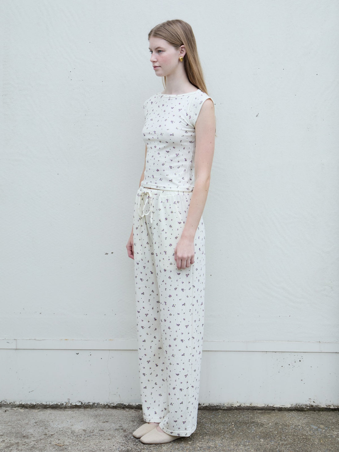 Flower Dots Cotton Easy Pants
