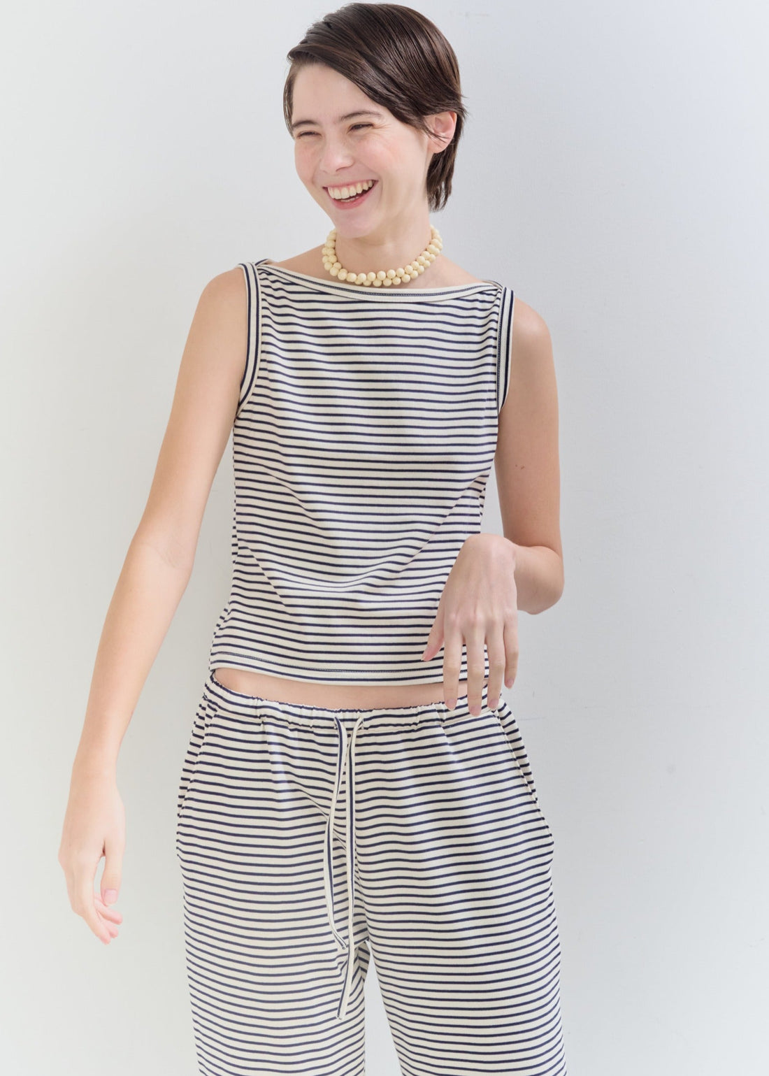 【NEW】Cotton Boat Neck Tanktop
