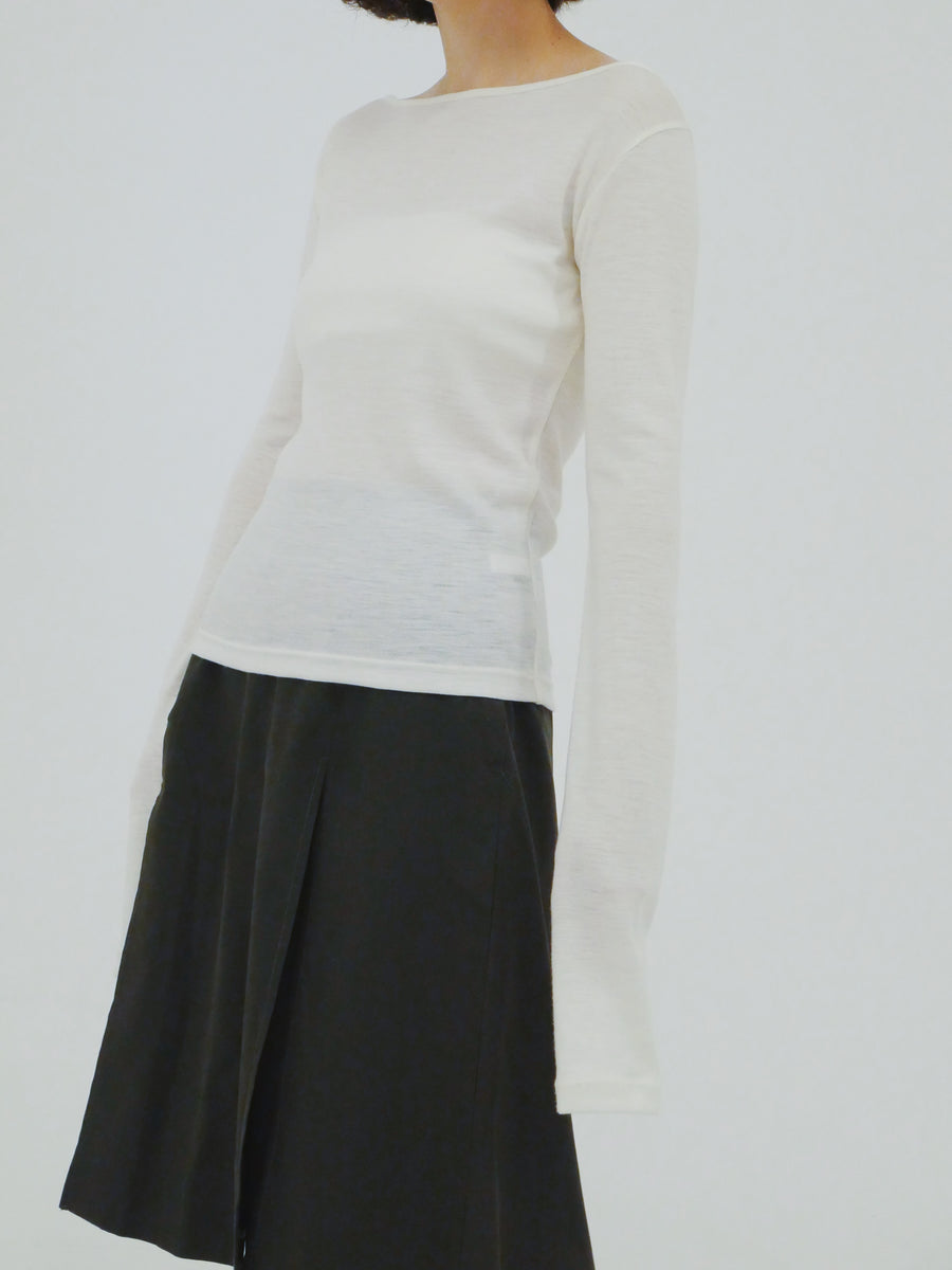 【NEW】Merino Wool 100% Sheer Long Sleeve Tops