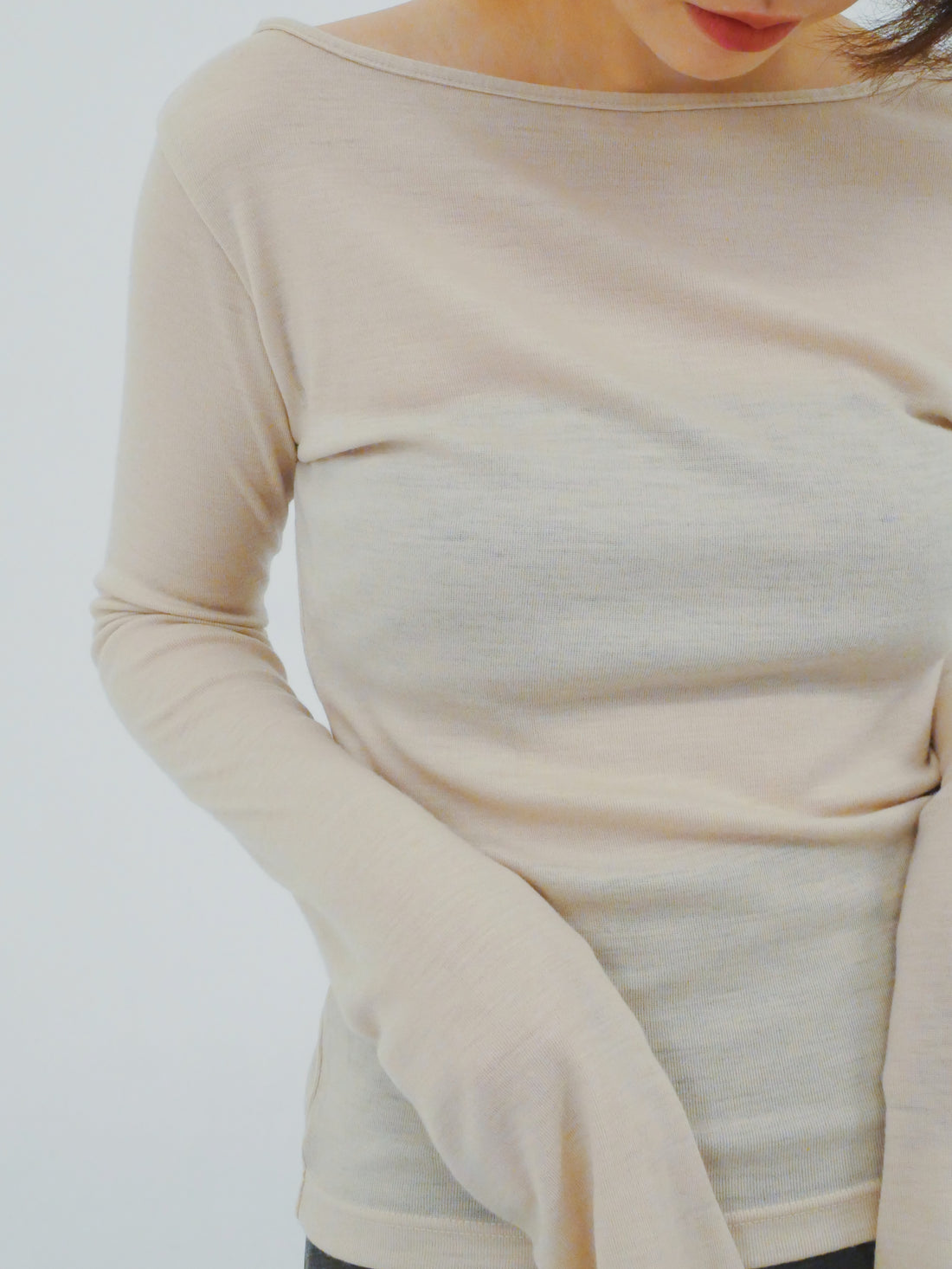 【NEW】Merino Wool 100% Sheer Long Sleeve Tops