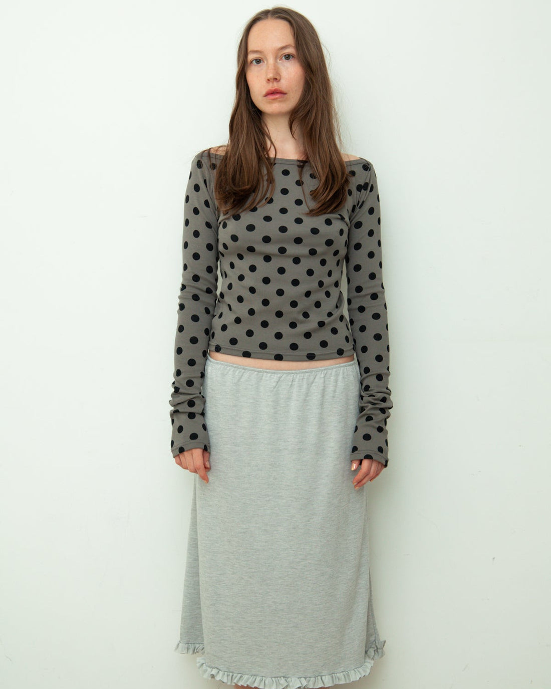 【NEW】Dots Boat Neck Long Tee