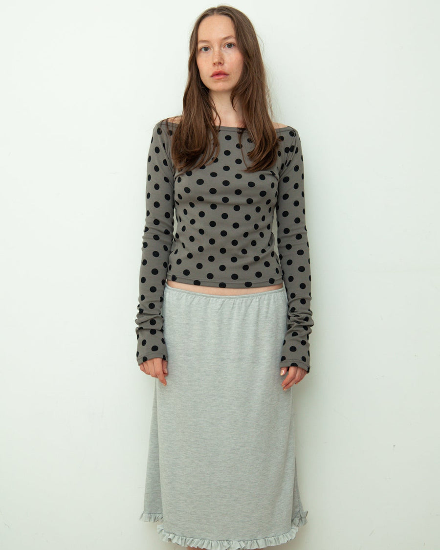 【NEW】Dots Boat Neck Long Tee