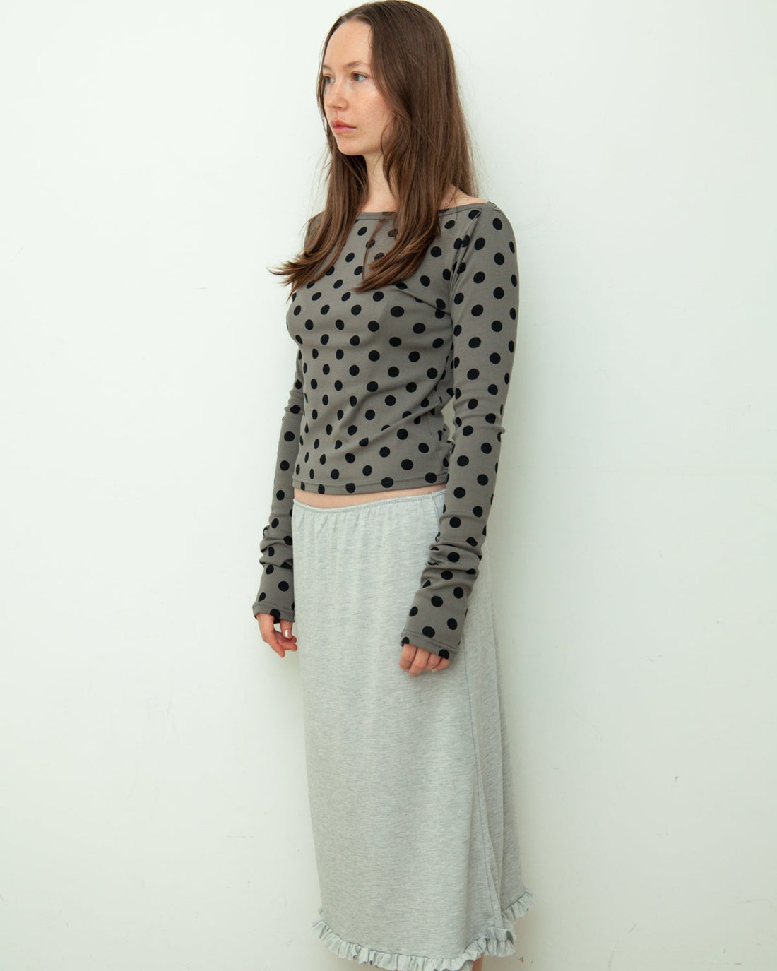 【NEW】Dots Boat Neck Long Tee