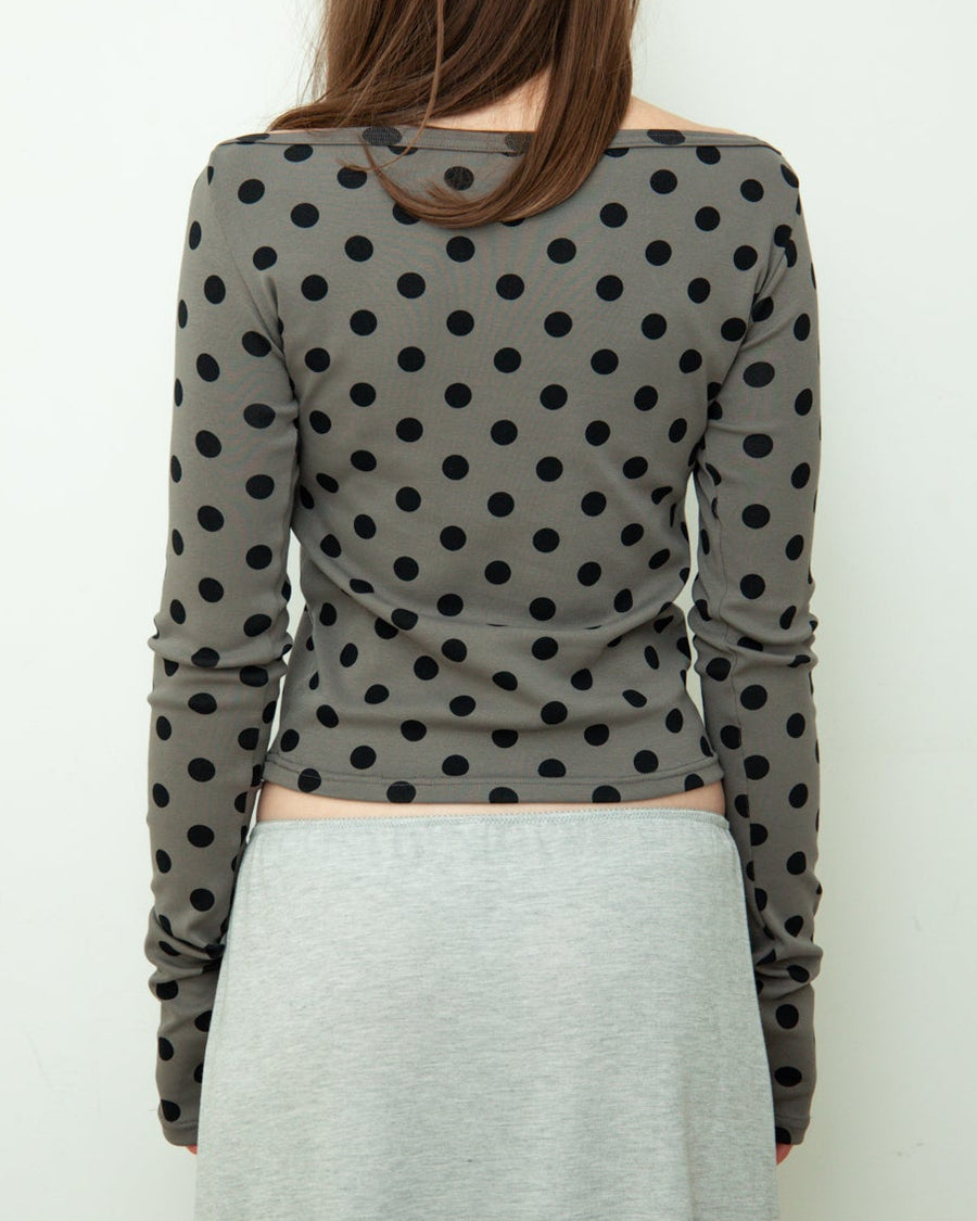 【NEW】Dots Boat Neck Long Tee